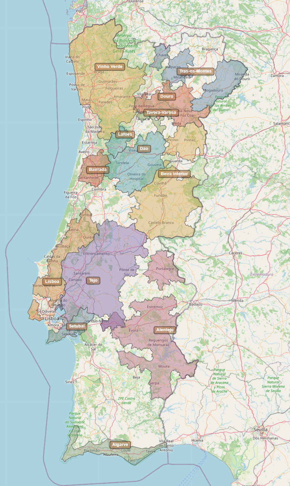 Kort over Portugal