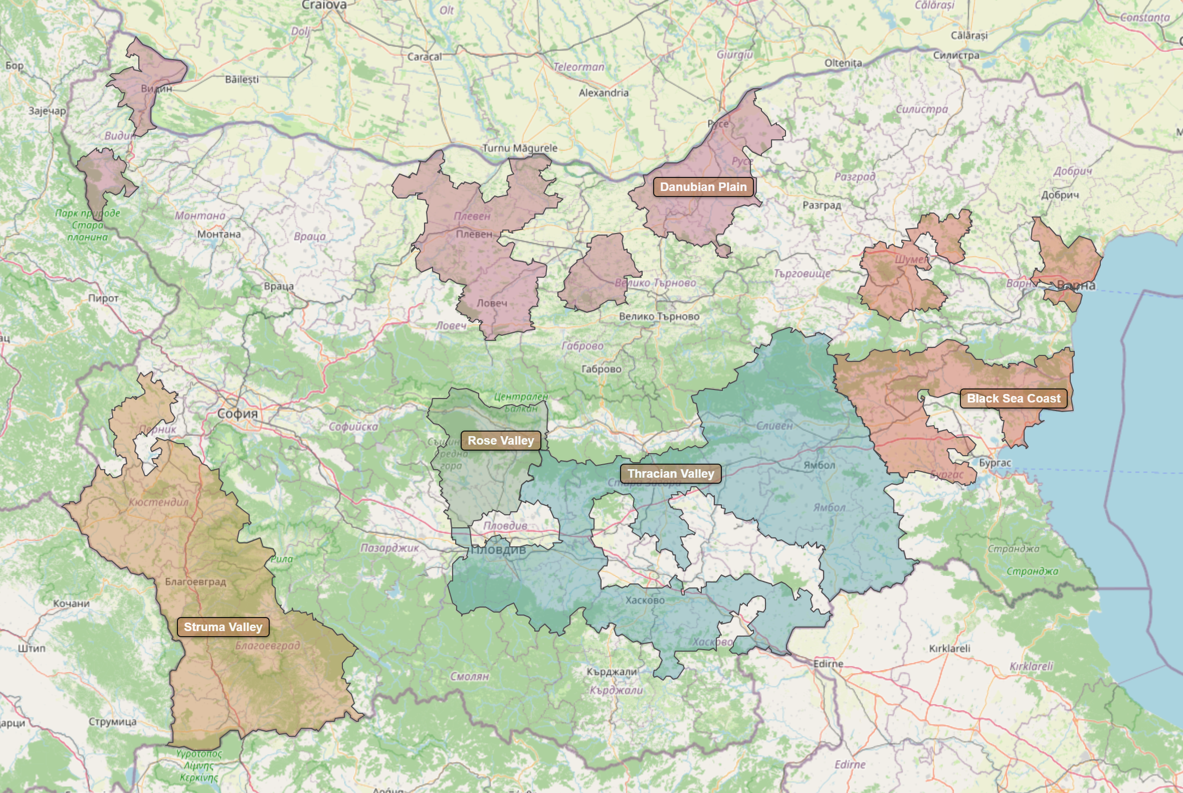 Kort over Bulgarien